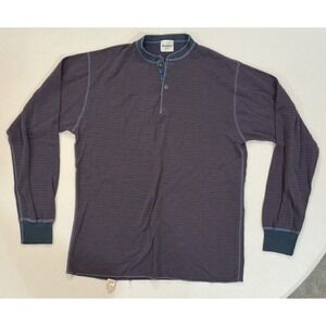 VTG USA Made Duofold Henley Shirt Mens L Striped Dual Layer Gorpcore